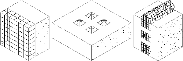 3 side-by-side line drawing examples of atrium spaces