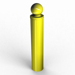 single yellow permanent dome-type bollard