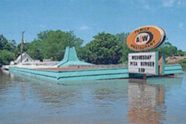 Floodwater at an A&W drive-in in Cedar Rapids, Iowa