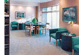 Photo of the lobby/library in the Missouri Veterans Home