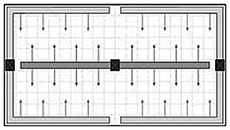 Diagram of exhaust at end and supply in the middle